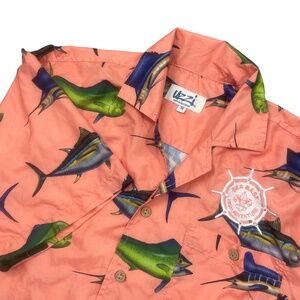Uzzi Medium Men's Tropical Button Down Casual Short Sleeve Fish Sea‎ Bass